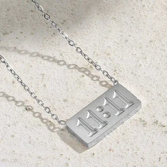 Silver 1111 Angel Number Pendant Necklace Stainless Steel - Picture 3 of 12